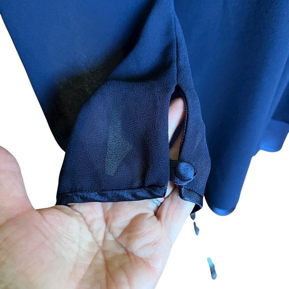 Vintage Cache Tunic Blouse Size Large Navy Blue Asymmetrical Shoulder Pads Party - Picture 5 of 9